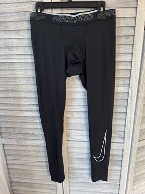 Nike Men's L Dri-Fit Black Compression Leggings with White Swoosh